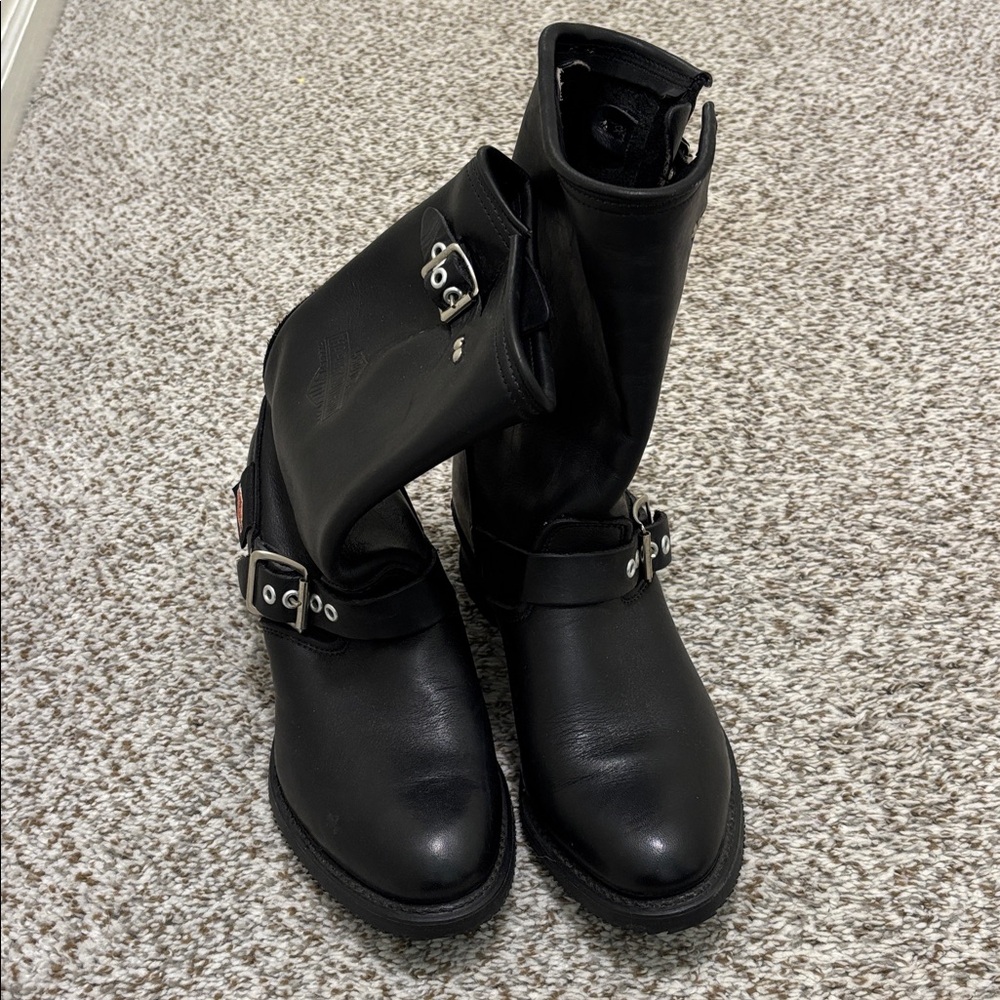 Harley Davidson black leather buckle boots 9 - Picture 5 of 8